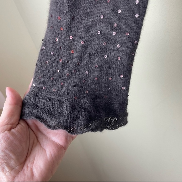 Jigsaw 100% Angora Fabric Brown Open Front Cardigan Sweater Sequins Ruffles Sz L - Picture 8 of 14